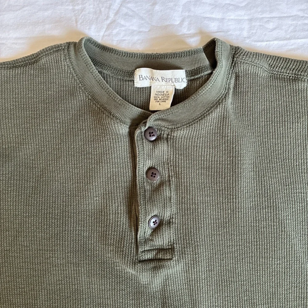 Banana Republic Shirt Mens L Waffle Knit Thermal Henley Long Sleeve Y2K Cotton